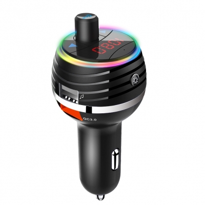 HK403 RGB Light Bluetooth Handsfree +FM Transmitter with DC5V/1A and QC3.0 Output